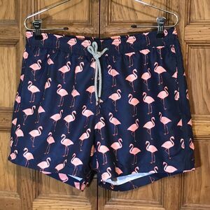 Maamgic Navy Blue Swim Trunks Men's M Pink Flamingo Print Mesh Lined Board Short